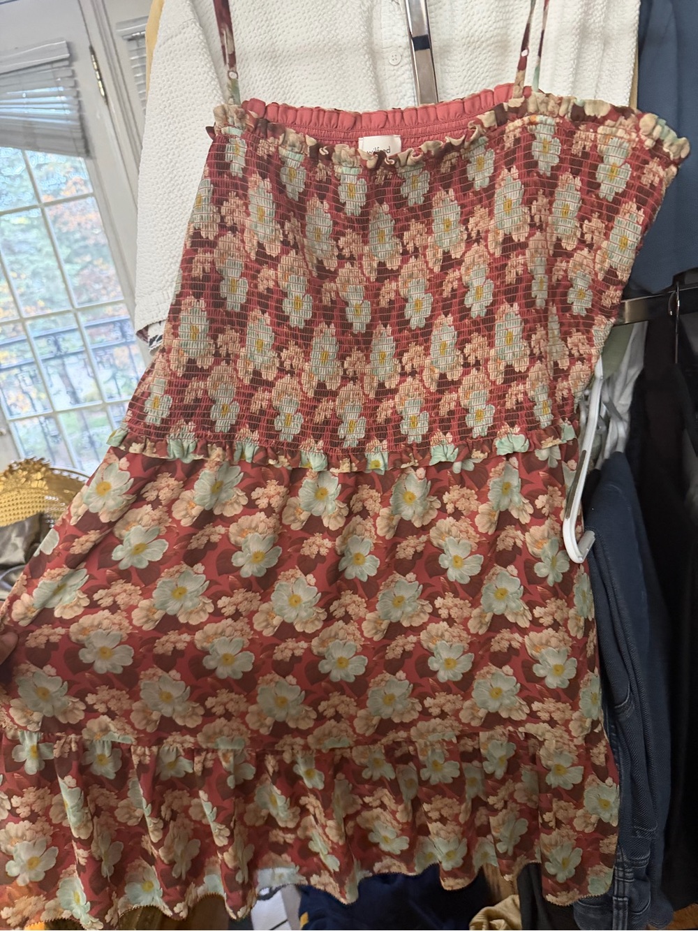 Wilfred Rust Floral Smocked Mini Dress